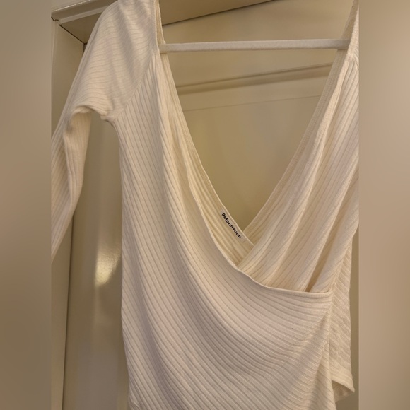 Reformation Cream Ribbed Wrap Top - Picture 3 of 4